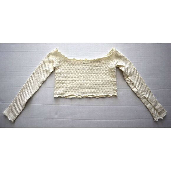 Intimately Free People Women's Sz M/L Ivory Textured Long Sleeve Crop Top - Picture 2 of 7
